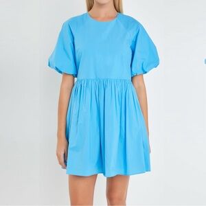 NWT English Factory Short Balloon Sleeve Mini Dress
Color: Ocean Blue